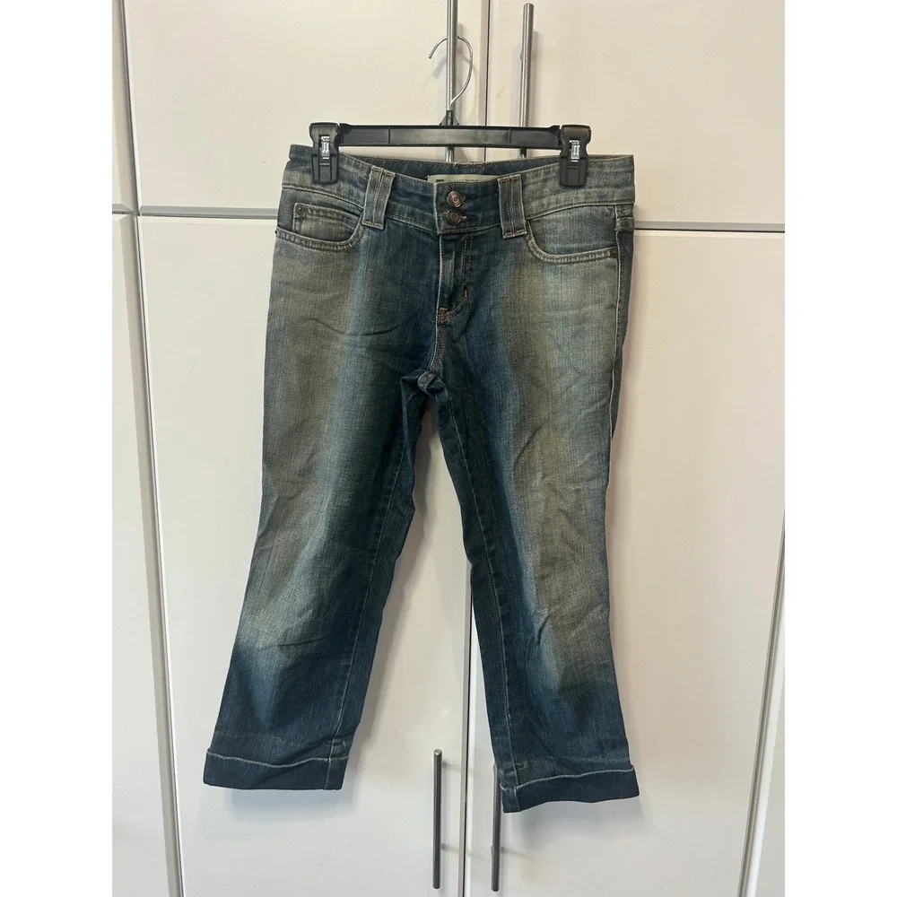 Gap Low Rise Cropped Jeans Medium Wash Double Button Denim Pants